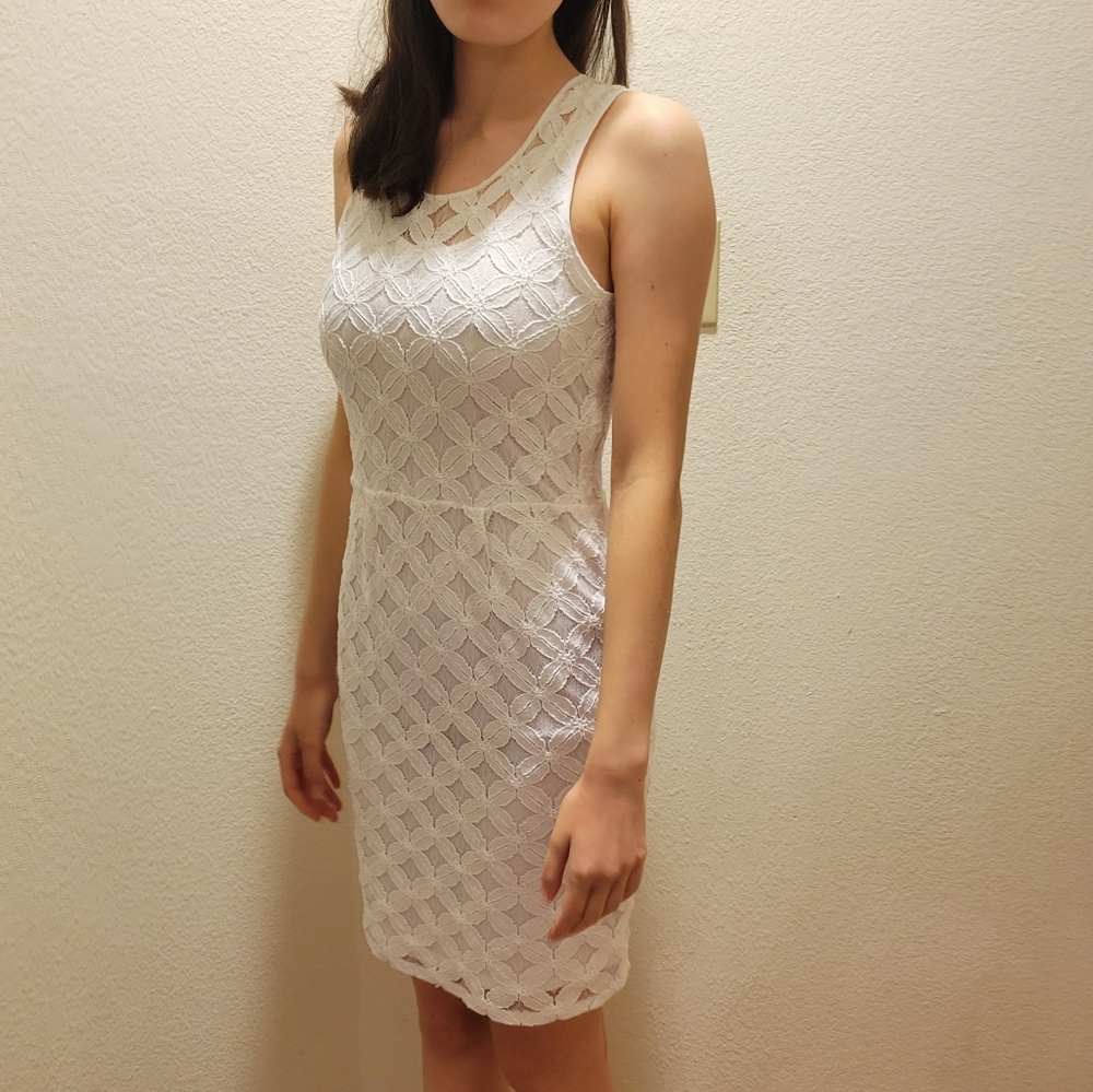 Banana Republic Floral Overlay White Dress Size 2